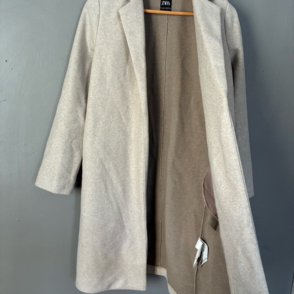 Zara Open Front Lapel Coat in sand beige Size Small - Picture 6 of 12